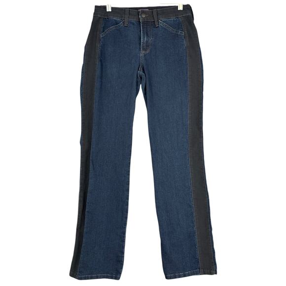 NYDJ Color Block Design Straight Leg 5 Pocket Style Trendy Jeans‎ Petite 6 - Picture 1 of 8
